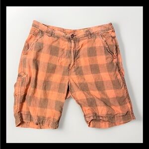 Tommy Bahama Relax Plaid Cargo Shorts Size 32 Orange Brown Marlin Lining